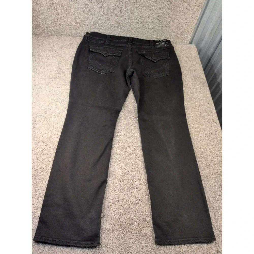 True Religion Ricky Relaxed Straight Black Jeans Mens 44 Thick Stitch Streetwear